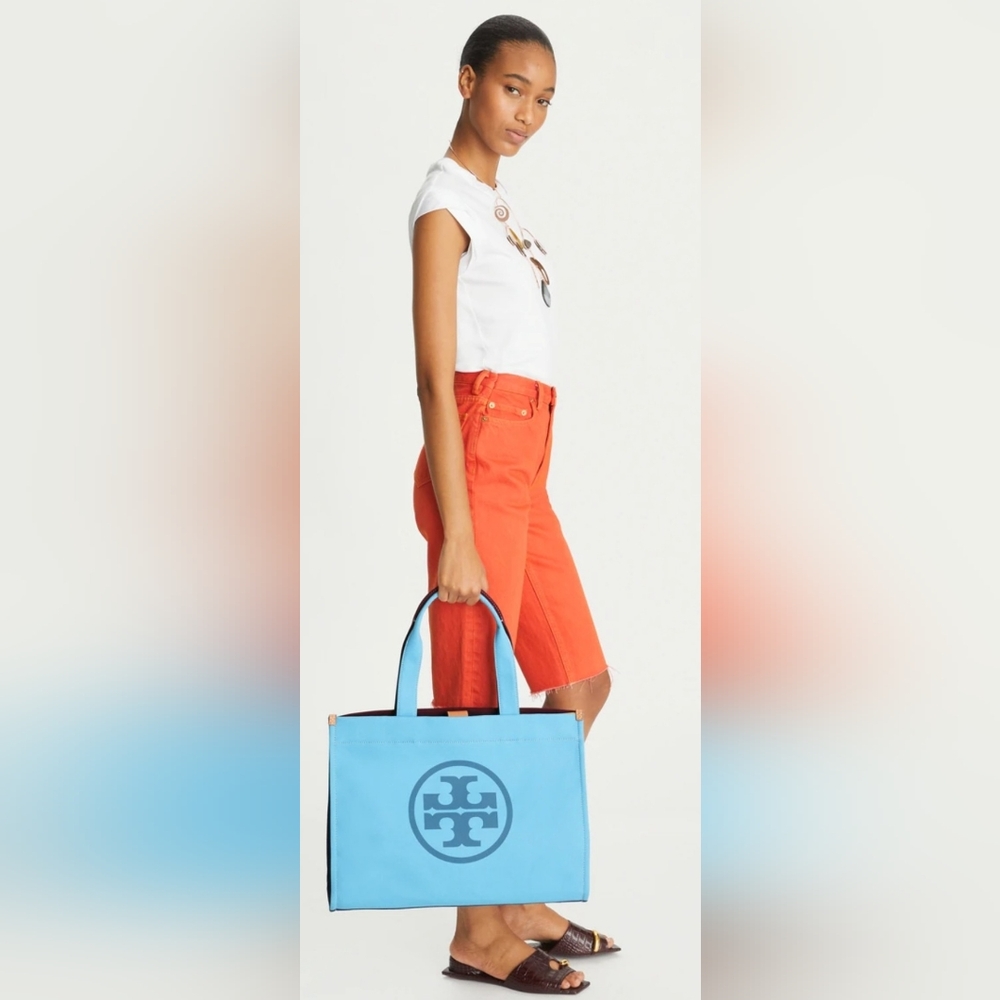 NEW TORY BURCH ELLA COLOR-BLOCK CANVAS TOTE - Picture 17 of 17
